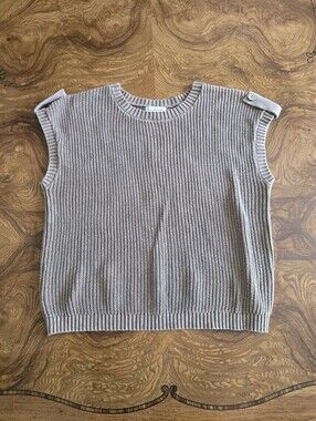 Blu Pepper 100% Cotton Knit Button-Back Tan Sleeveless Sweater Vest Womens M/L